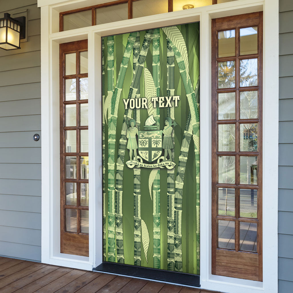 Personalised Fiji Language Week Sugarcane Masi Door Cover Green Tapa Tribal Pattern