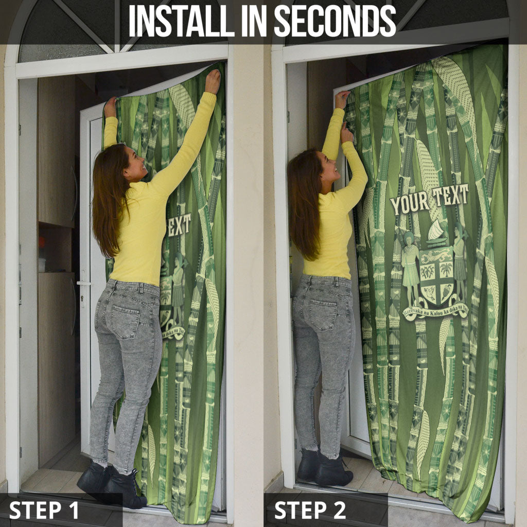Personalised Fiji Language Week Sugarcane Masi Door Cover Green Tapa Tribal Pattern