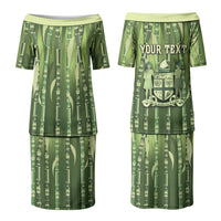 Personalised Fiji Language Week Sugarcane Masi Family Matching Puletasi and Hawaiian Shirt Green Tapa Tribal Pattern