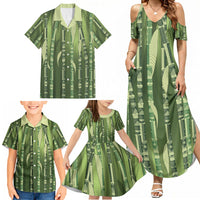 Personalised Fiji Language Week Sugarcane Masi Family Matching Summer Maxi Dress and Hawaiian Shirt Green Tapa Tribal Pattern