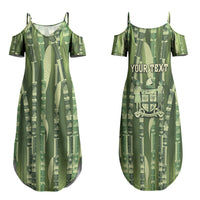 Personalised Fiji Language Week Sugarcane Masi Family Matching Summer Maxi Dress and Hawaiian Shirt Green Tapa Tribal Pattern