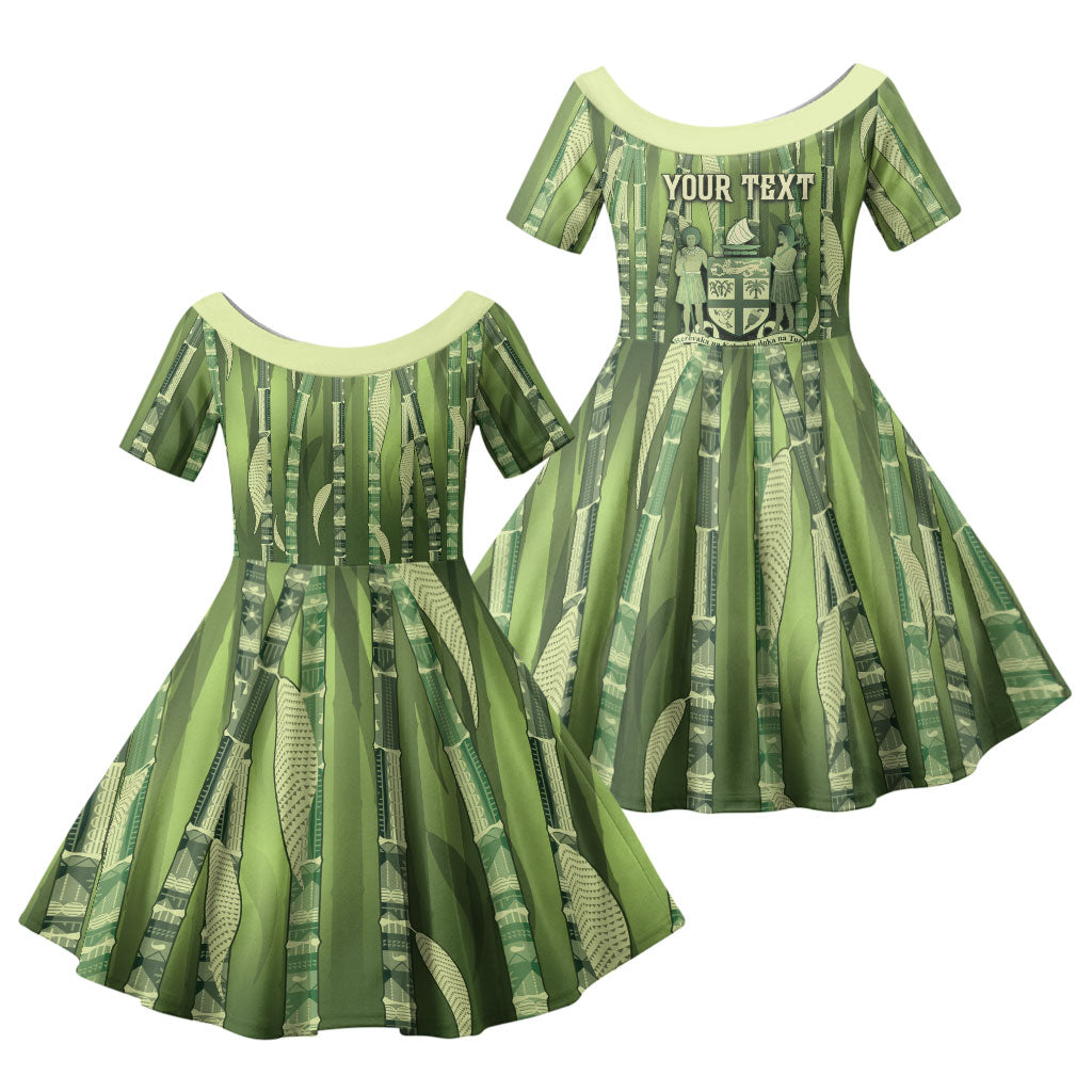 Personalised Fiji Language Week Sugarcane Masi Family Matching Summer Maxi Dress and Hawaiian Shirt Green Tapa Tribal Pattern