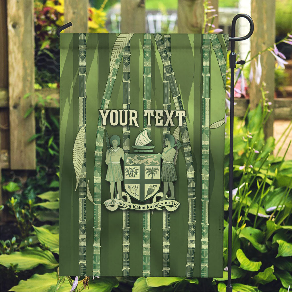Personalised Fiji Language Week Sugarcane Masi Garden Flag Green Tapa Tribal Pattern