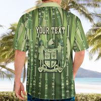 Personalised Fiji Language Week Sugarcane Masi Hawaiian Shirt Green Tapa Tribal Pattern