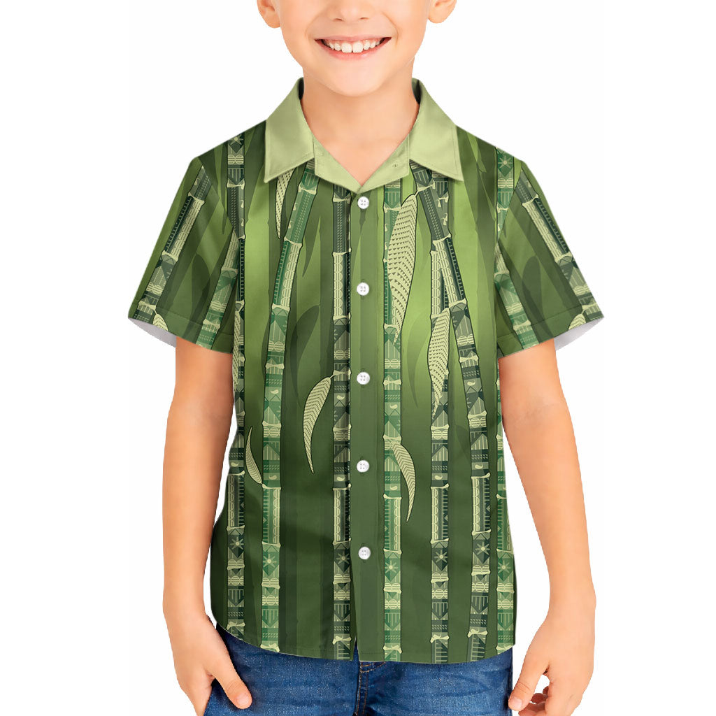 Personalised Fiji Language Week Sugarcane Masi Hawaiian Shirt Green Tapa Tribal Pattern