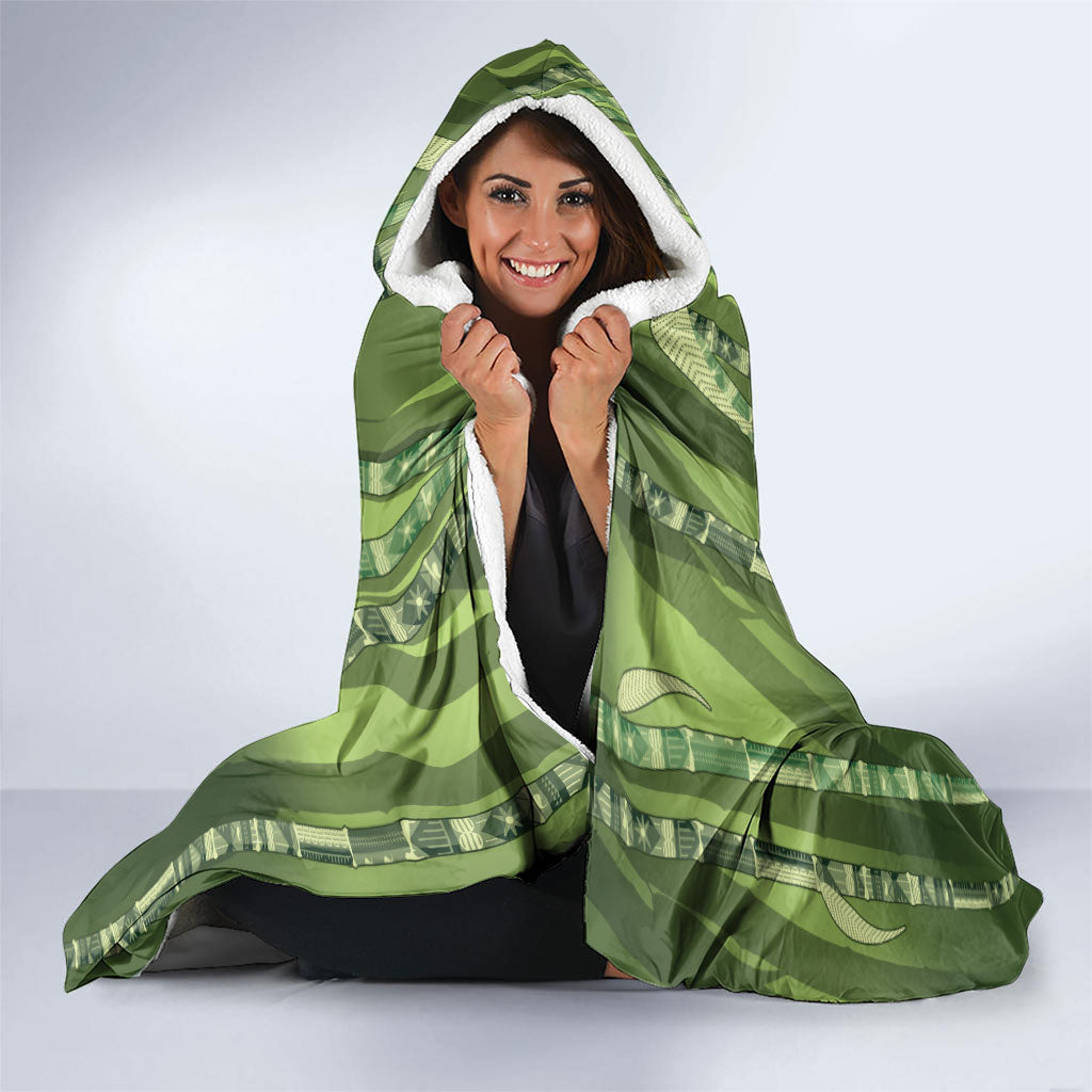 Personalised Fiji Language Week Sugarcane Masi Hooded Blanket Green Tapa Tribal Pattern