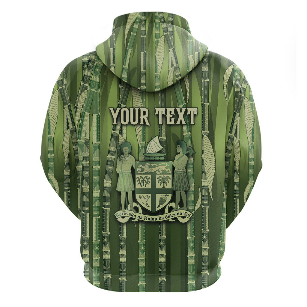Personalised Fiji Language Week Sugarcane Masi Hoodie Green Tapa Tribal Pattern