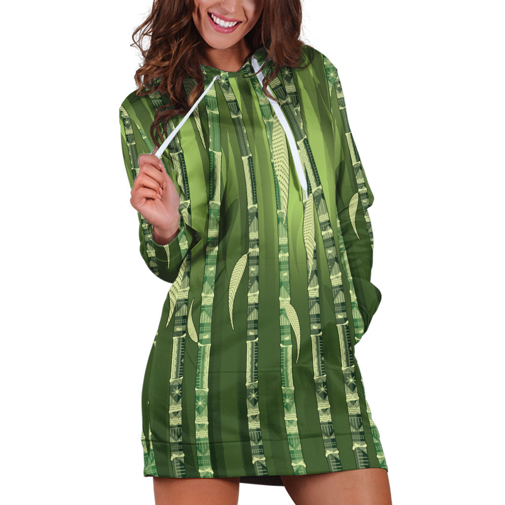 Personalised Fiji Language Week Sugarcane Masi Hoodie Dress Green Tapa Tribal Pattern