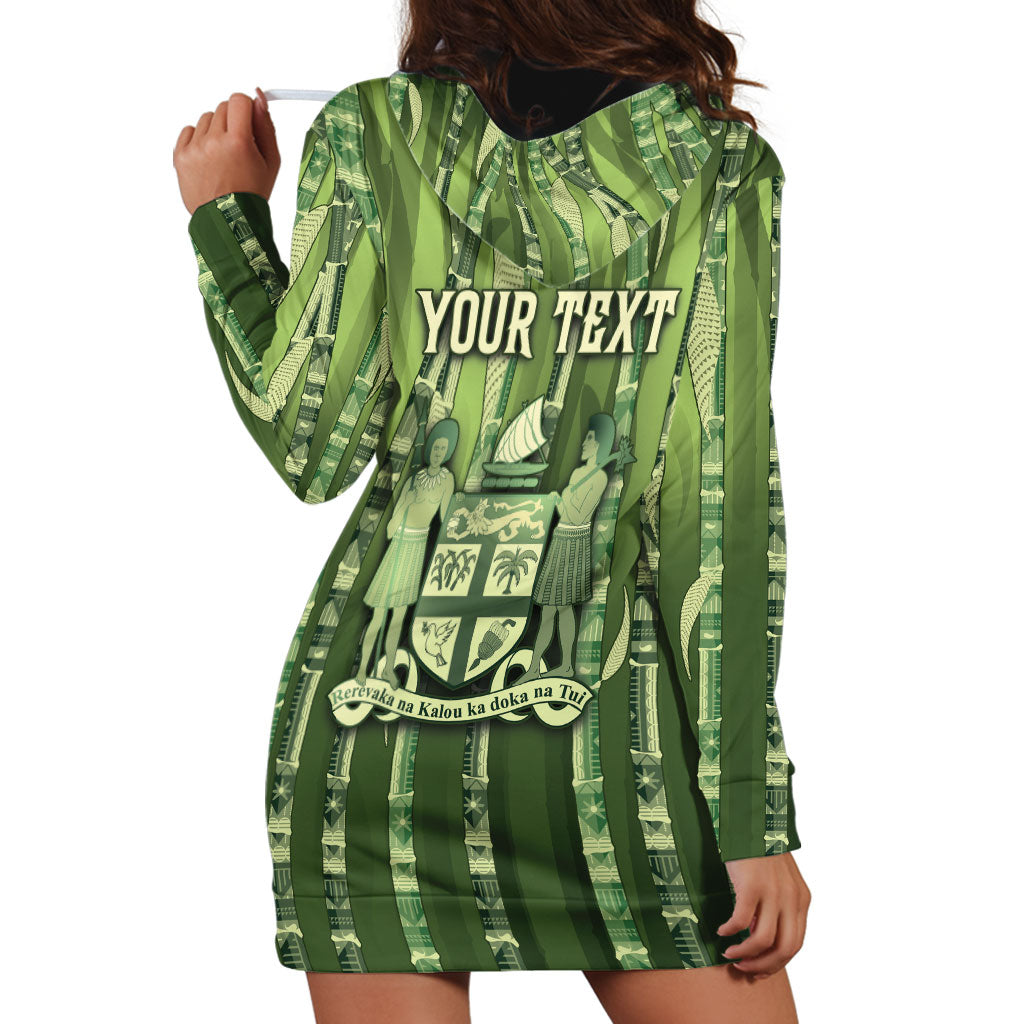 Personalised Fiji Language Week Sugarcane Masi Hoodie Dress Green Tapa Tribal Pattern