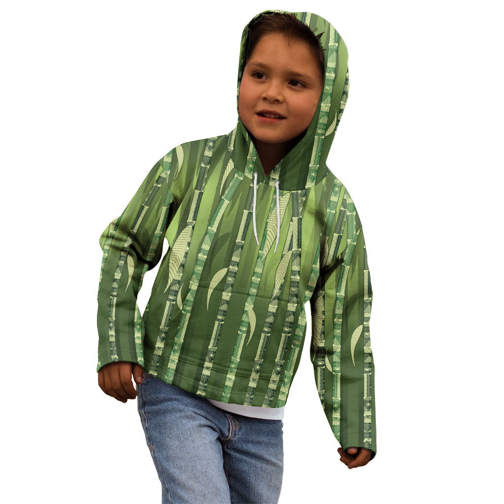 Personalised Fiji Language Week Sugarcane Masi Kid Hoodie Green Tapa Tribal Pattern