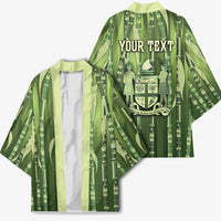 Personalised Fiji Language Week Sugarcane Masi Kimono Green Tapa Tribal Pattern