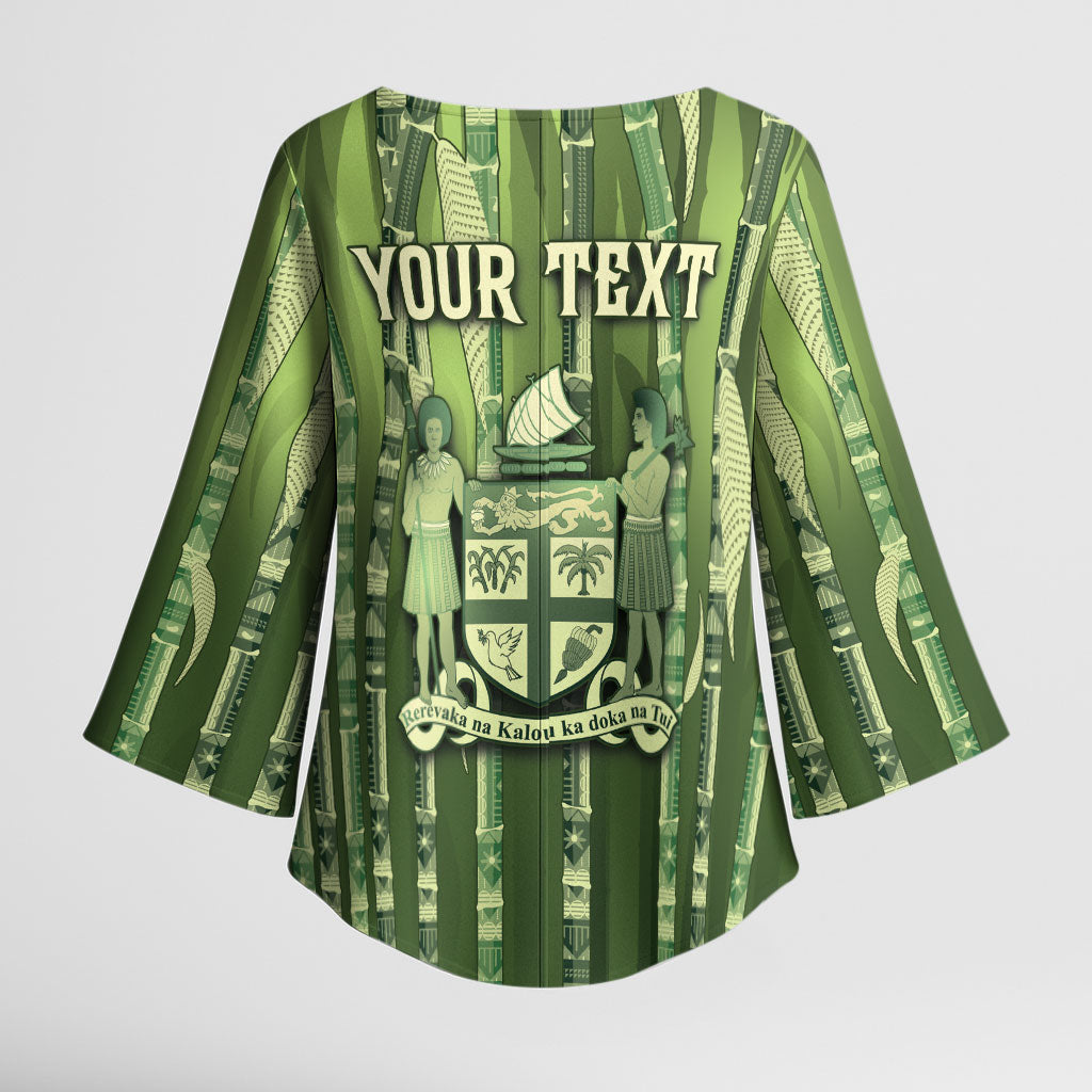 Personalised Fiji Language Week Sugarcane Masi Kimono Sleeve Blouse Green Tapa Tribal Pattern