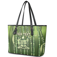 Personalised Fiji Language Week Sugarcane Masi Leather Tote Bag Green Tapa Tribal Pattern