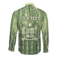 Personalised Fiji Language Week Sugarcane Masi Long Sleeve Button Shirt Green Tapa Tribal Pattern