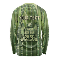 Personalised Fiji Language Week Sugarcane Masi Long Sleeve Shirt Green Tapa Tribal Pattern