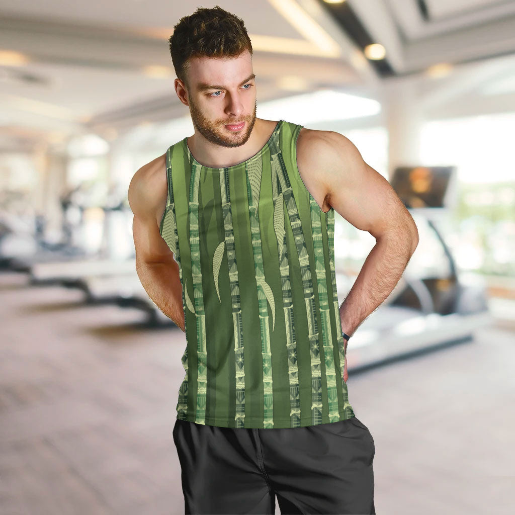 Personalised Fiji Language Week Sugarcane Masi Men Tank Top Green Tapa Tribal Pattern