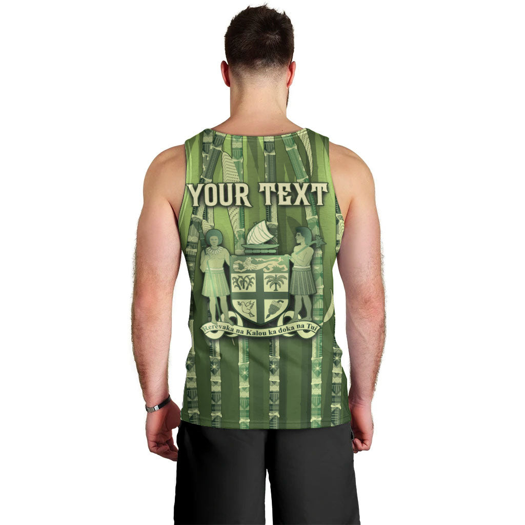 Personalised Fiji Language Week Sugarcane Masi Men Tank Top Green Tapa Tribal Pattern