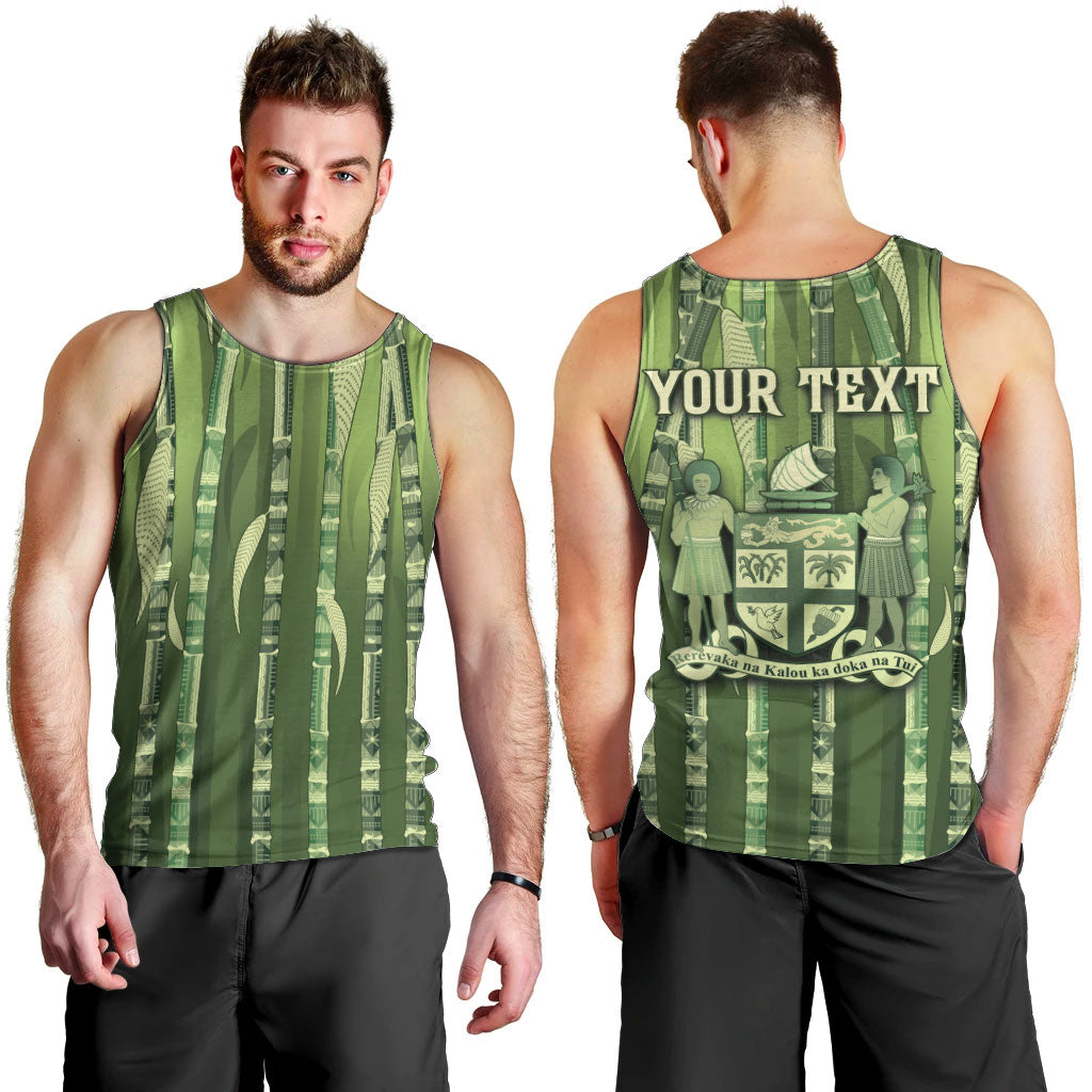 Personalised Fiji Language Week Sugarcane Masi Men Tank Top Green Tapa Tribal Pattern