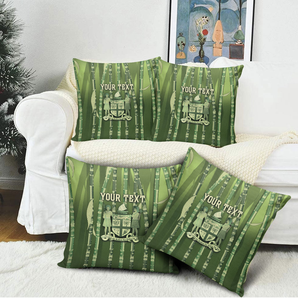 Personalised Fiji Language Week Sugarcane Masi Pillow Cover Green Tapa Tribal Pattern