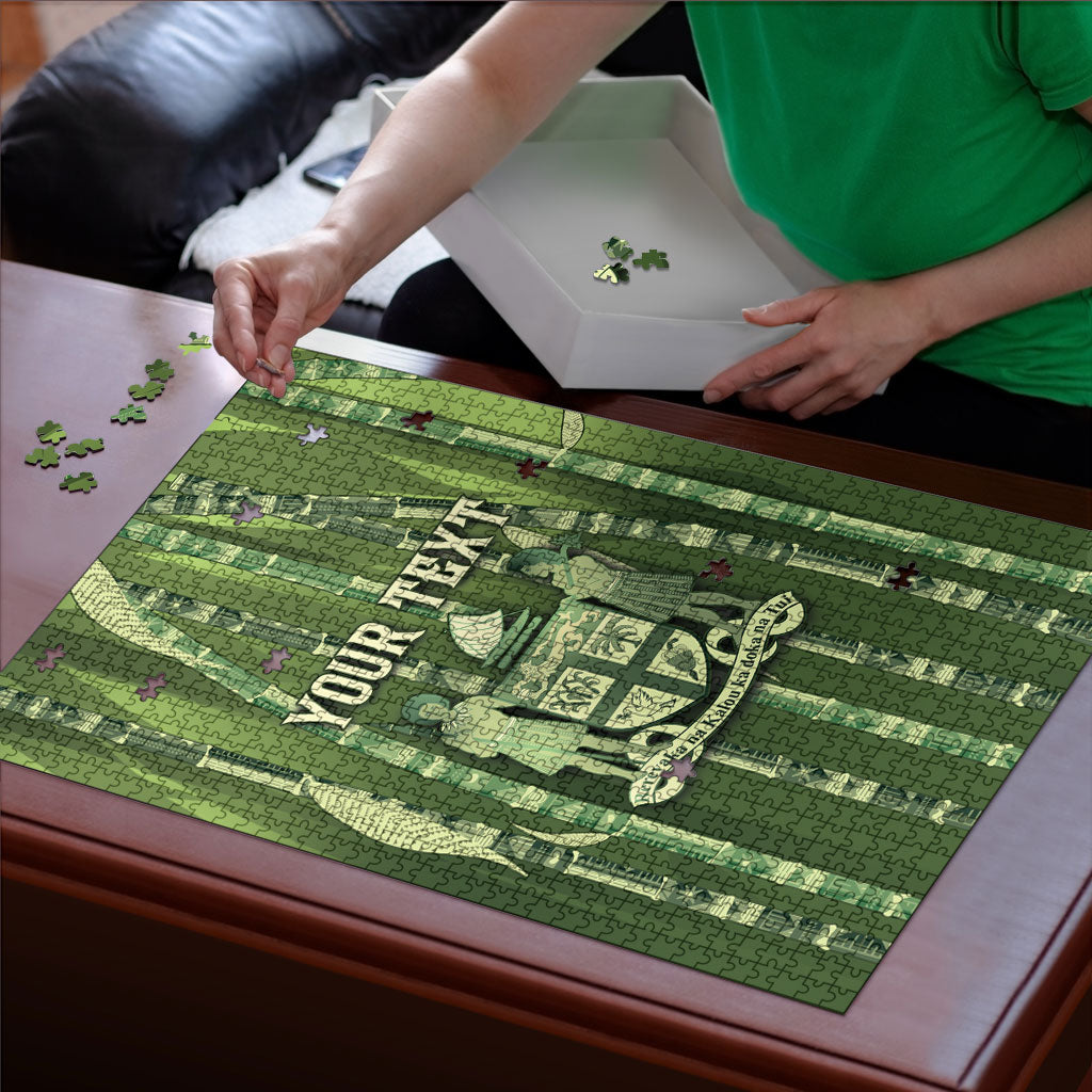 Personalised Fiji Language Week Sugarcane Masi Puzzle Green Tapa Tribal Pattern