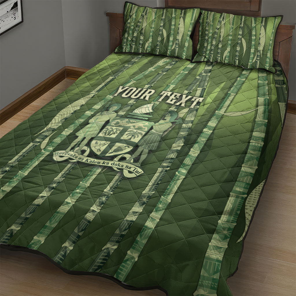 Personalised Fiji Language Week Sugarcane Masi Quilt Bed Set Green Tapa Tribal Pattern