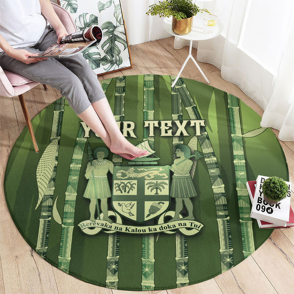Personalised Fiji Language Week Sugarcane Masi Round Carpet Green Tapa Tribal Pattern