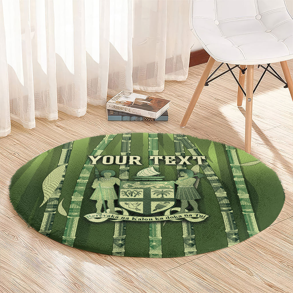 Personalised Fiji Language Week Sugarcane Masi Round Carpet Green Tapa Tribal Pattern