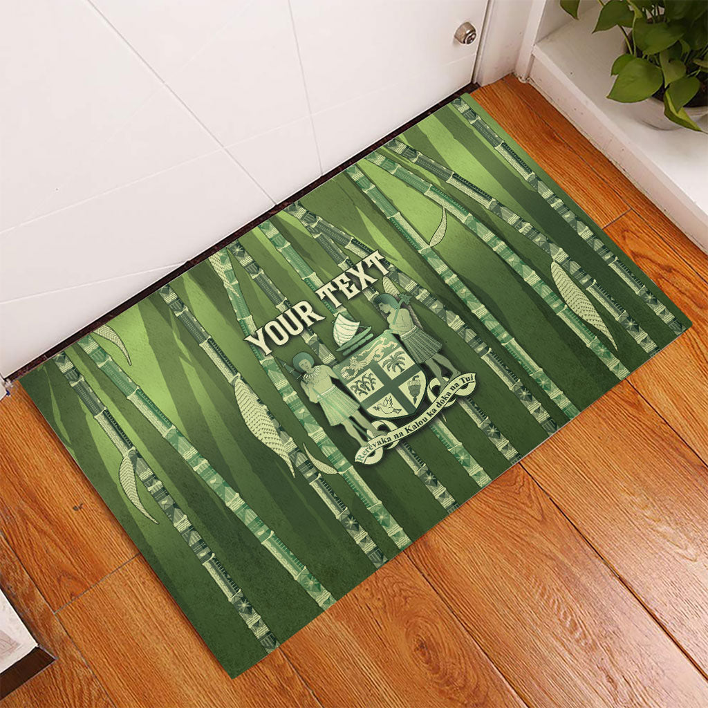 Personalised Fiji Language Week Sugarcane Masi Rubber Doormat Green Tapa Tribal Pattern