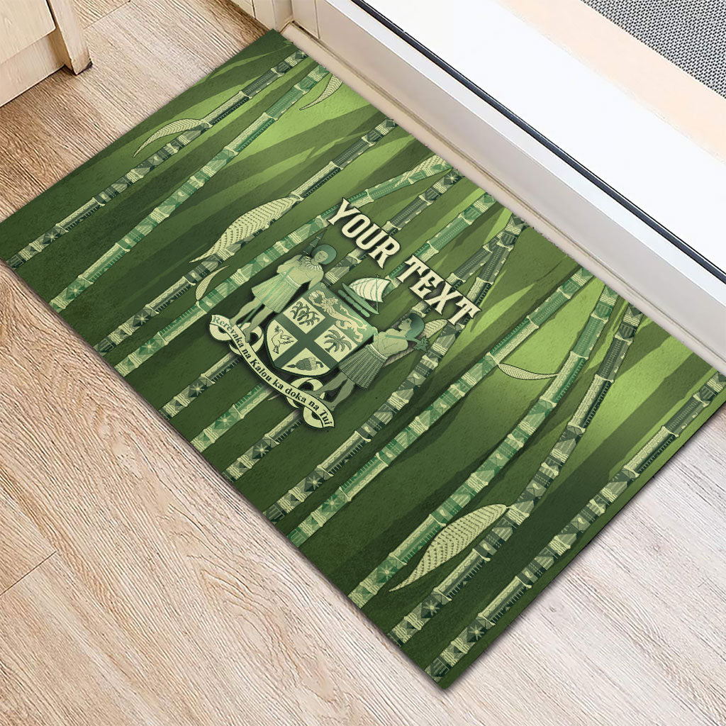 Personalised Fiji Language Week Sugarcane Masi Rubber Doormat Green Tapa Tribal Pattern