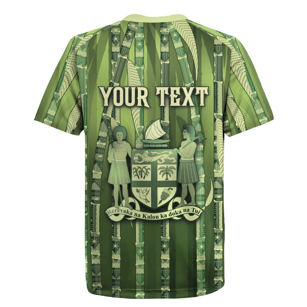 Personalised Fiji Language Week Sugarcane Masi Rugby Jersey Green Tapa Tribal Pattern