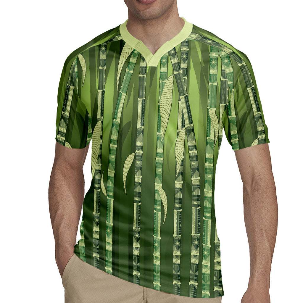 Personalised Fiji Language Week Sugarcane Masi Rugby Jersey Green Tapa Tribal Pattern