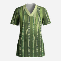 Personalised Fiji Language Week Sugarcane Masi Scrub Top Green Tapa Tribal Pattern