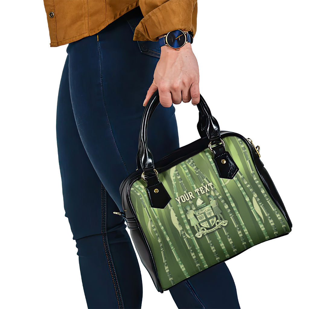 Personalised Fiji Language Week Sugarcane Masi Shoulder Handbag Green Tapa Tribal Pattern
