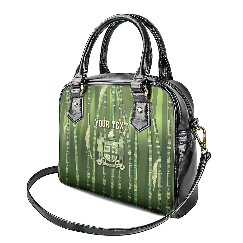 Personalised Fiji Language Week Sugarcane Masi Shoulder Handbag Green Tapa Tribal Pattern