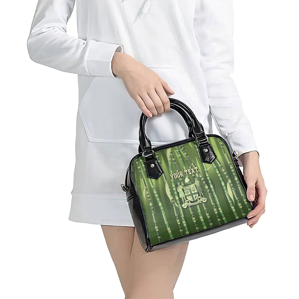 Personalised Fiji Language Week Sugarcane Masi Shoulder Handbag Green Tapa Tribal Pattern