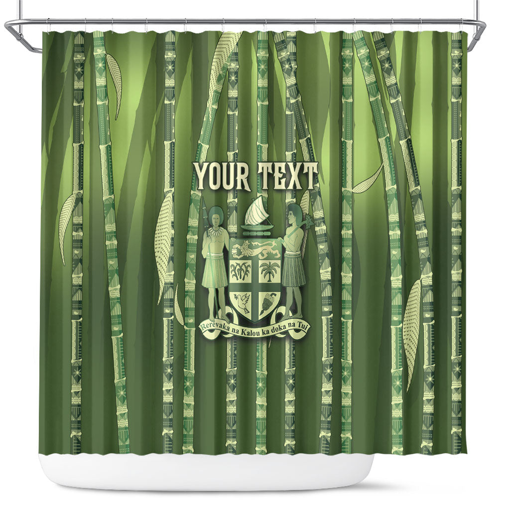 Personalised Fiji Language Week Sugarcane Masi Shower Curtain Green Tapa Tribal Pattern