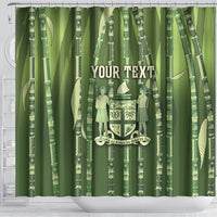 Personalised Fiji Language Week Sugarcane Masi Shower Curtain Green Tapa Tribal Pattern