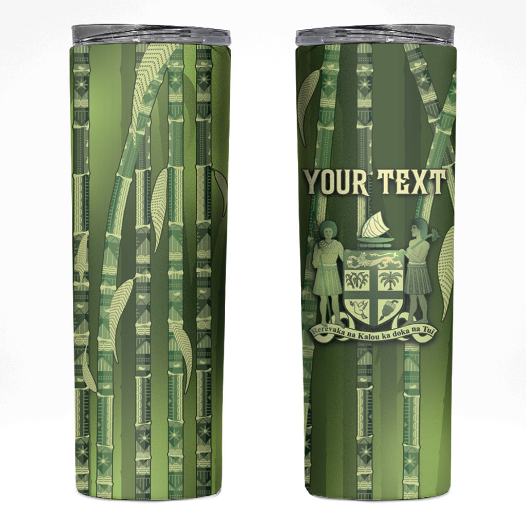 Personalised Fiji Language Week Sugarcane Masi Skinny Tumbler Green Tapa Tribal Pattern