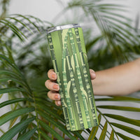 Personalised Fiji Language Week Sugarcane Masi Skinny Tumbler Green Tapa Tribal Pattern
