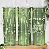 Personalised Fiji Language Week Sugarcane Masi Skinny Tumbler Green Tapa Tribal Pattern