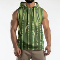 Personalised Fiji Language Week Sugarcane Masi Sleeveless Hoodie Green Tapa Tribal Pattern