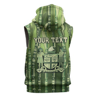Personalised Fiji Language Week Sugarcane Masi Sleeveless Zip Hoodie Green Tapa Tribal Pattern