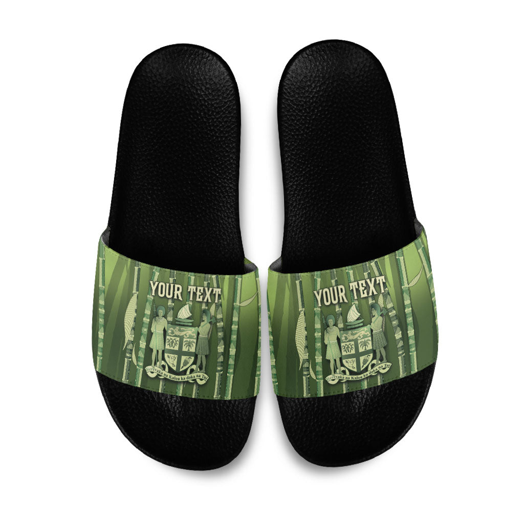 Personalised Fiji Language Week Sugarcane Masi Slide Sandals Green Tapa Tribal Pattern