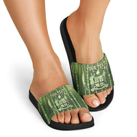 Personalised Fiji Language Week Sugarcane Masi Slide Sandals Green Tapa Tribal Pattern