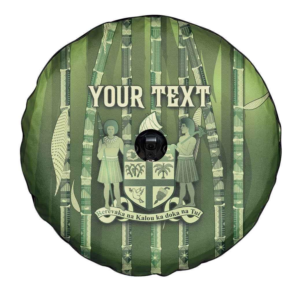 Personalised Fiji Language Week Sugarcane Masi Spare Tire Cover Green Tapa Tribal Pattern