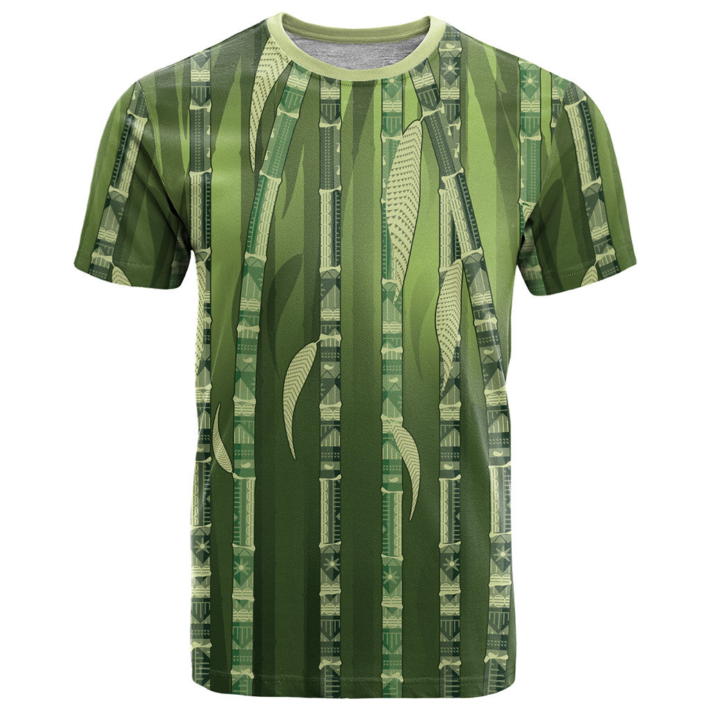 Personalised Fiji Language Week Sugarcane Masi T Shirt Green Tapa Tribal Pattern