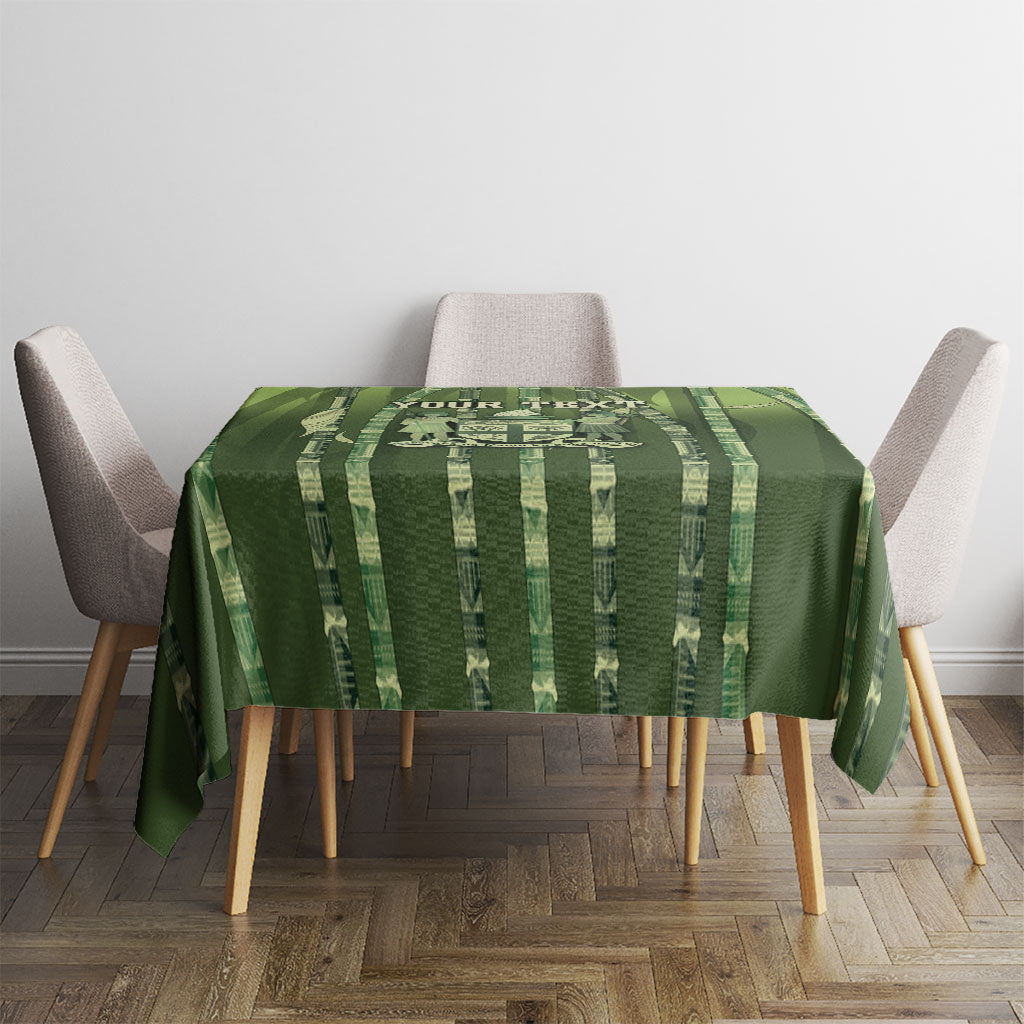 Personalised Fiji Language Week Sugarcane Masi Tablecloth Green Tapa Tribal Pattern