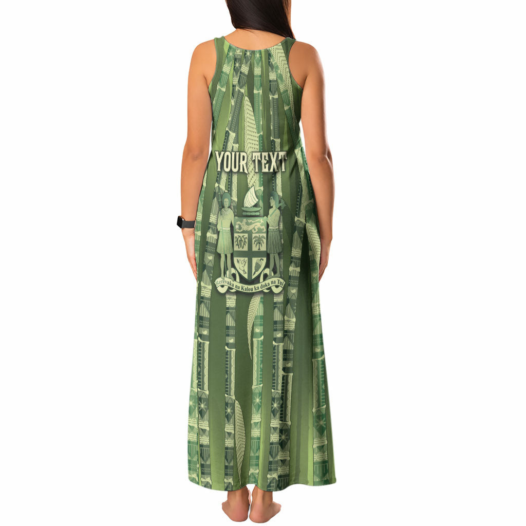 Personalised Fiji Language Week Sugarcane Masi Tank Maxi Dress Green Tapa Tribal Pattern