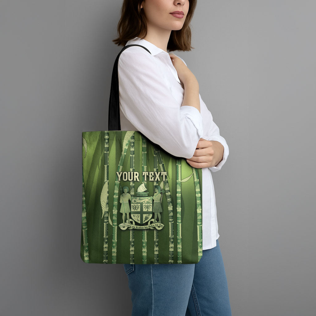Personalised Fiji Language Week Sugarcane Masi Tote Bag Green Tapa Tribal Pattern