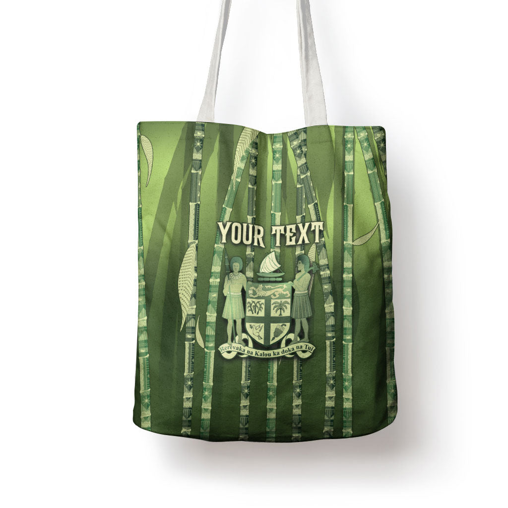 Personalised Fiji Language Week Sugarcane Masi Tote Bag Green Tapa Tribal Pattern